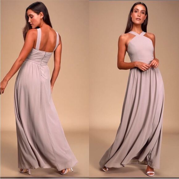 Lulus Air of Romance Taupe Halter Maxi Dress Bridesmaid Prom Size S - Picture 1 of 6